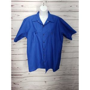 Red Kap Mens Blue Button‎ Down Shirt size Large Short Sleeve Collared Neck Blue